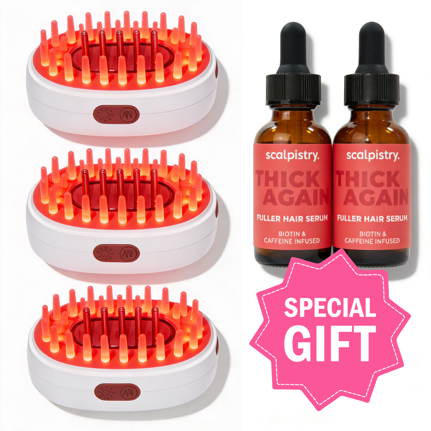 3 Hair Combs + 2 Growth-Boosting Serum
